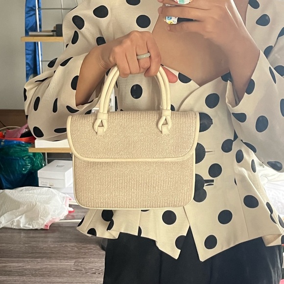 Maryam Nassir Zadeh Handbags - SOLDSOLDSOLDMaryam Nassir Zadeh Lune bag in cream leather and fabric